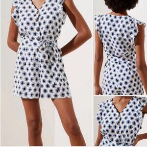 LOFT Blue and White Floral Jumpsuit